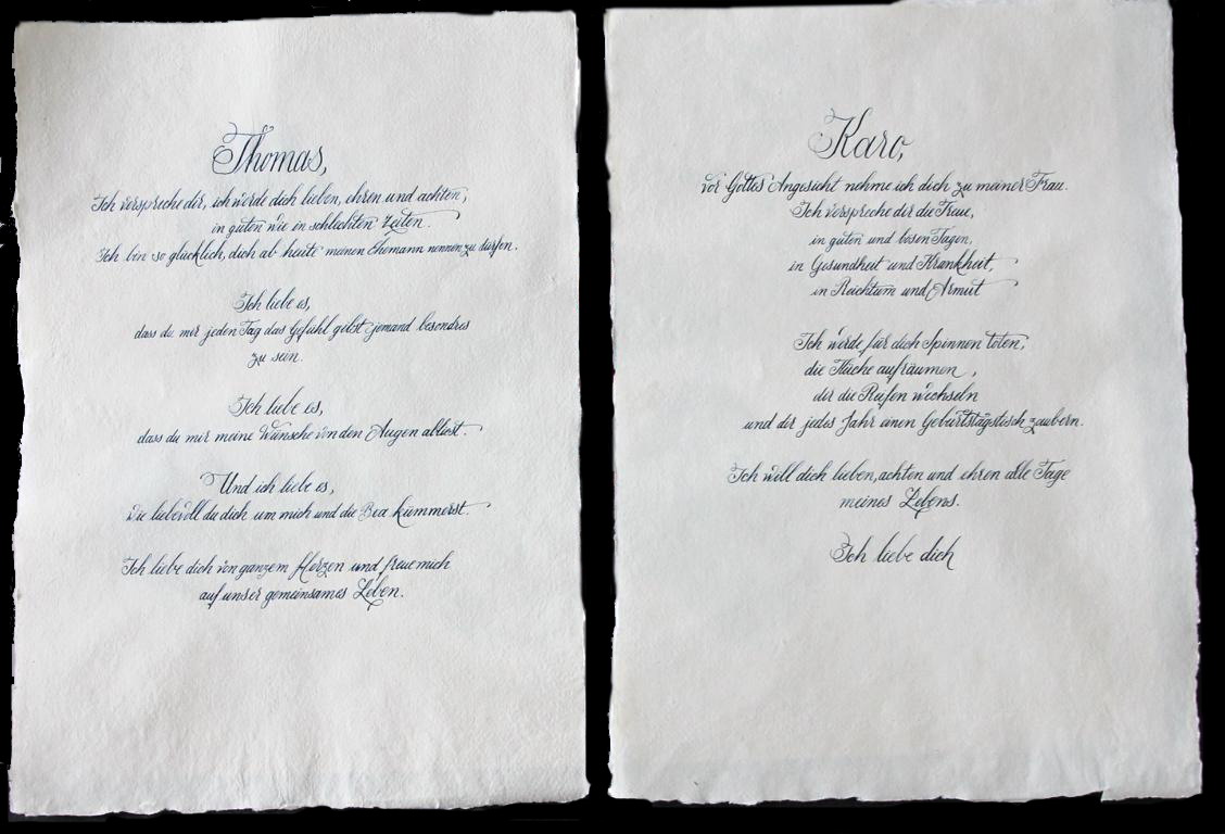 Ehegelübde kalligraphiert auf handgeschöpften Büttenpapier  von J.Kühn aus Hanau
